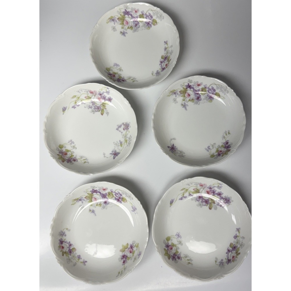 19th C  C.A. Limoges France Rose‎ Violet Spray Scalloped Victorian 5" Bowls 4622
